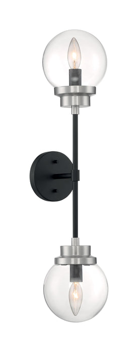 Sconce Nuvo 60-7132 Axis - 2 Light - Wall Sconce Fixture - Matte Black Finish with Brushed Nickel Accents - Clear Glass Nuvo
