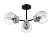 Semi Flush Nuvo 60-7133 Axis - 3 Light - Semi-Flush Fixture - Matte Black Finish with Brushed Nickel Accents - Clear Glass Nuvo