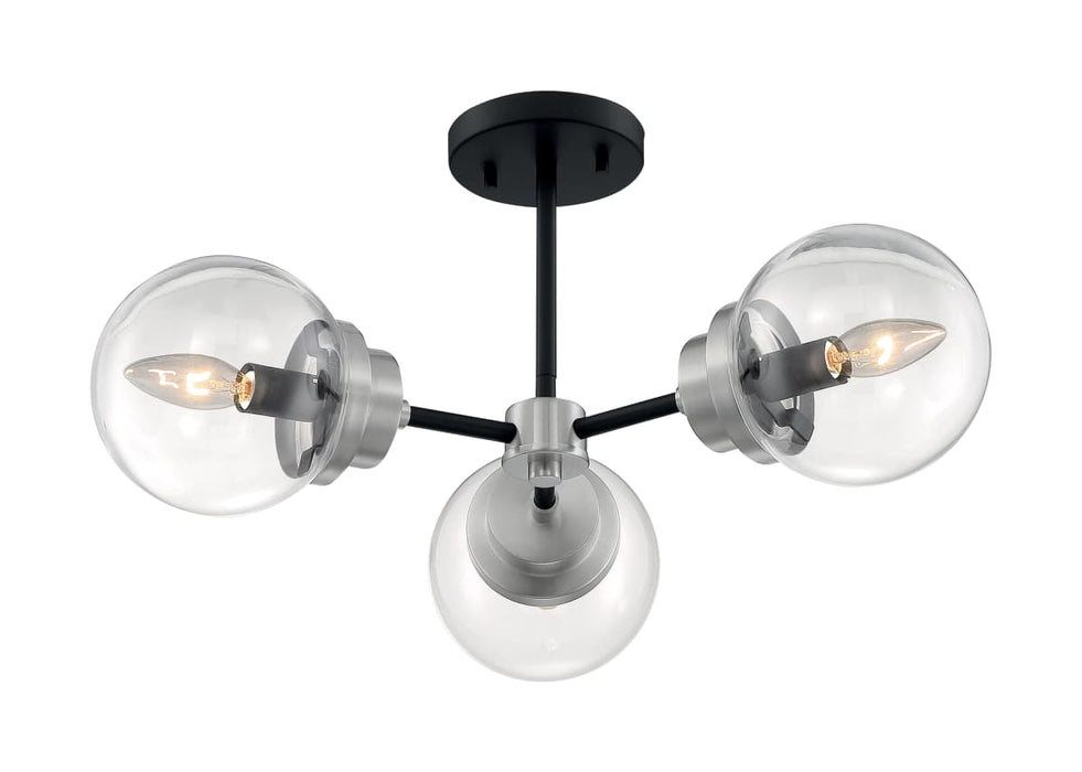 Semi Flush Nuvo 60-7133 Axis - 3 Light - Semi-Flush Fixture - Matte Black Finish with Brushed Nickel Accents - Clear Glass Nuvo