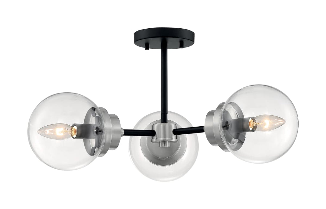 Semi Flush Nuvo 60-7133 Axis - 3 Light - Semi-Flush Fixture - Matte Black Finish with Brushed Nickel Accents - Clear Glass Nuvo