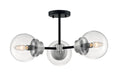 Semi Flush Nuvo 60-7133 Axis - 3 Light - Semi-Flush Fixture - Matte Black Finish with Brushed Nickel Accents - Clear Glass Nuvo