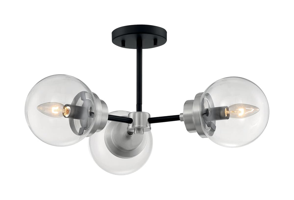Semi Flush Nuvo 60-7133 Axis - 3 Light - Semi-Flush Fixture - Matte Black Finish with Brushed Nickel Accents - Clear Glass Nuvo