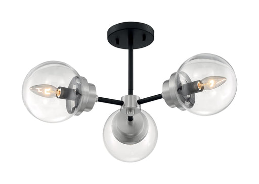 Semi Flush Nuvo 60-7133 Axis - 3 Light - Semi-Flush Fixture - Matte Black Finish with Brushed Nickel Accents - Clear Glass Nuvo