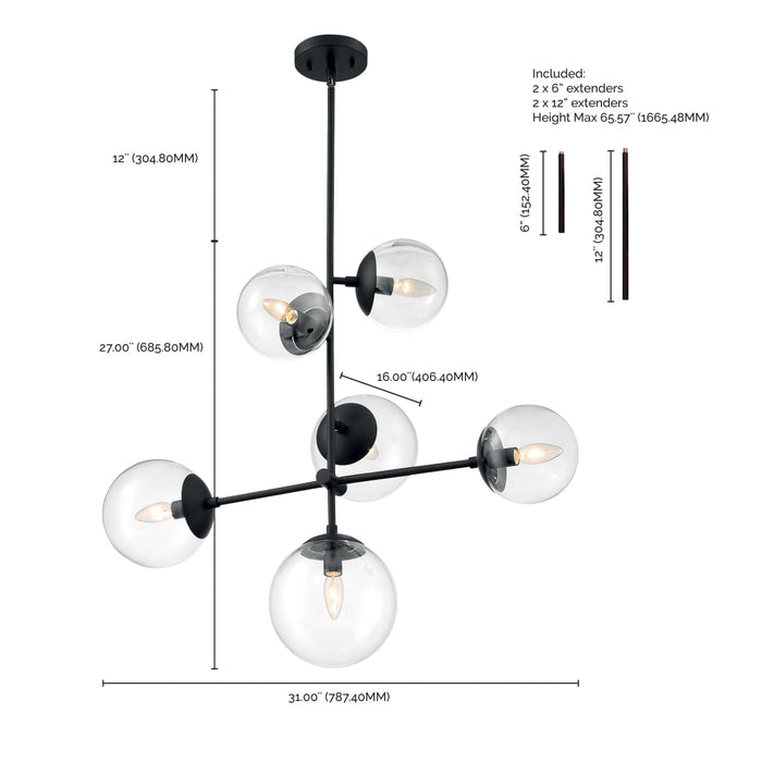 Pendant Nuvo 60-7135 Sky - 6 Light - Pendant Fixture - Matte Black Finish - Clear Glass Nuvo