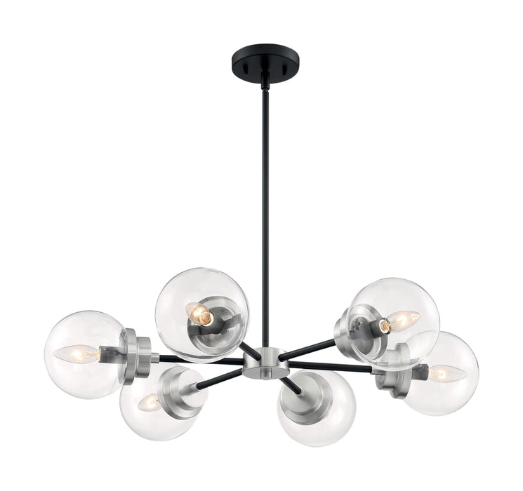 Chandelier Nuvo 60-7136 Axis - 6 Light - Chandelier Fixture - Matte Black Finish with Brushed Nickel Accents - Clear Glass Nuvo