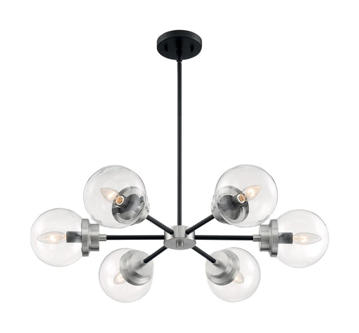 Chandelier Nuvo 60-7136 Axis - 6 Light - Chandelier Fixture - Matte Black Finish with Brushed Nickel Accents - Clear Glass Nuvo