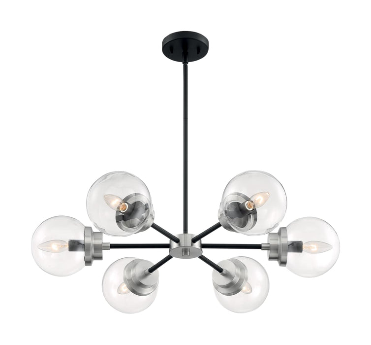 Chandelier Nuvo 60-7136 Axis - 6 Light - Chandelier Fixture - Matte Black Finish with Brushed Nickel Accents - Clear Glass Nuvo