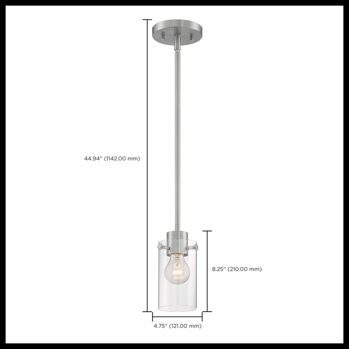 Mini Pendant Nuvo 60-7170 Sommerset - 1 Light - Mini Pendant Fixture - Brushed Nickel Finish with Clear Glass Nuvo