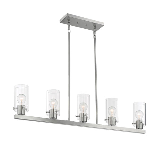 Island Pendant Nuvo 60-7176 Sommerset - 5 Light - Island Pendant Fixture - Brushed Nickel Finish with Clear Glass Nuvo