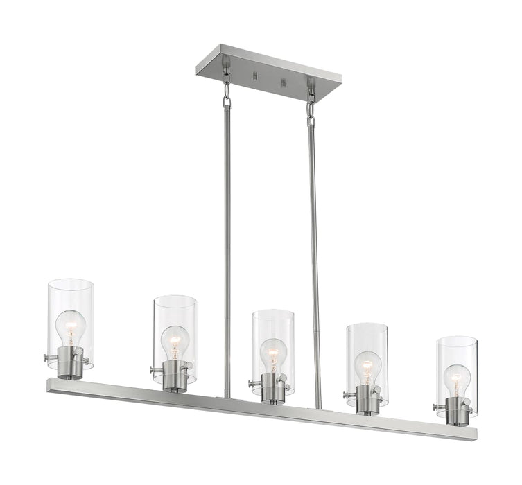 Island Pendant Nuvo 60-7176 Sommerset - 5 Light - Island Pendant Fixture - Brushed Nickel Finish with Clear Glass Nuvo