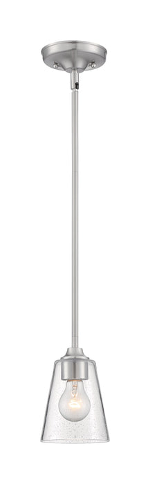 Mini Pendant Nuvo 60-7180 Bransel - 1 Light - Mini Pendant Fixture - Brushed Nickel Finish with Clear Seeded Glass Nuvo
