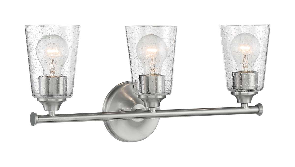 Vanity Nuvo 60-7183 Bransel - 3 Light - Vanity Fixture - Brushed Nickel Finish with Clear Seeded Glass Nuvo