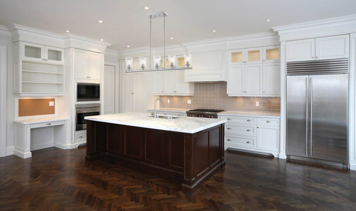 Island Pendant Nuvo 60-7186 Bransel - 5 Light - Island Pendant Fixture - Brushed Nickel Finish with Clear Seeded Glass Nuvo