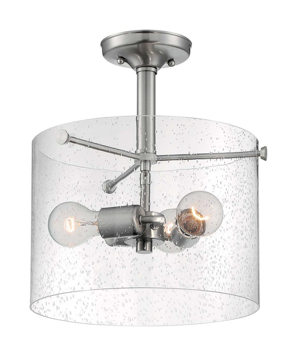 Semi Flush Nuvo 60-7188 Bransel - 3 Light - Semi-Flush Fixture - Brushed Nickel Finish with Clear Seeded Glass Nuvo