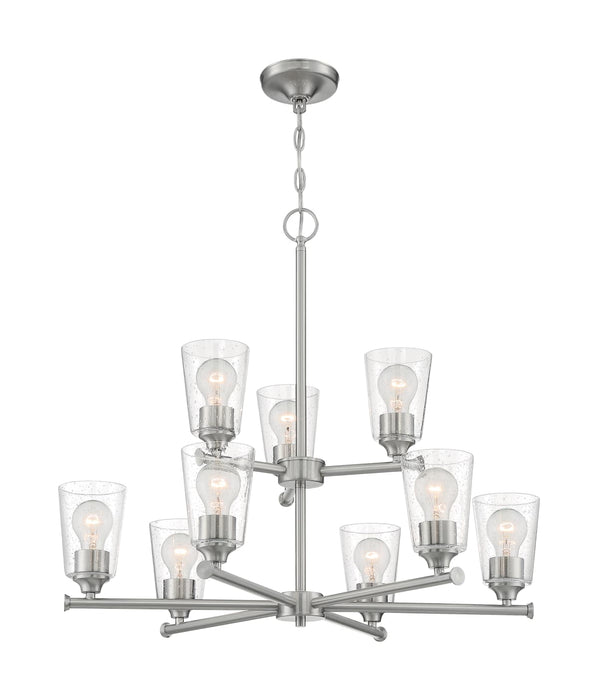 Chandelier Nuvo 60-7189 Bransel - 9 Light - Chandelier Fixture - Brushed Nickel Finish with Clear Seeded Glass Nuvo