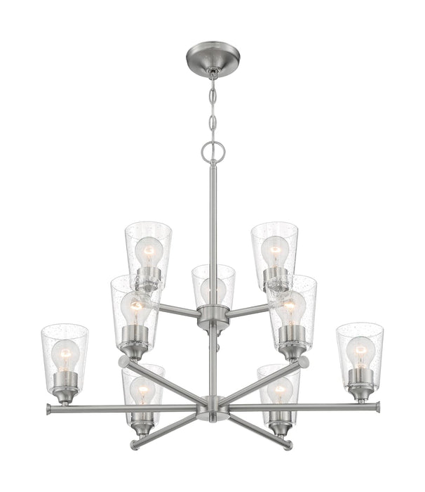 Chandelier Nuvo 60-7189 Bransel - 9 Light - Chandelier Fixture - Brushed Nickel Finish with Clear Seeded Glass Nuvo