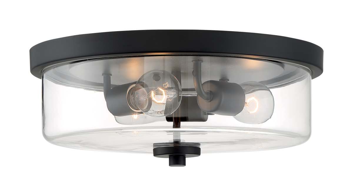 Flush Mount Nuvo 60-7269 Sommerset - 3 Light - Flush Mount Fixture - Matte Black Finish with Clear Glass Nuvo