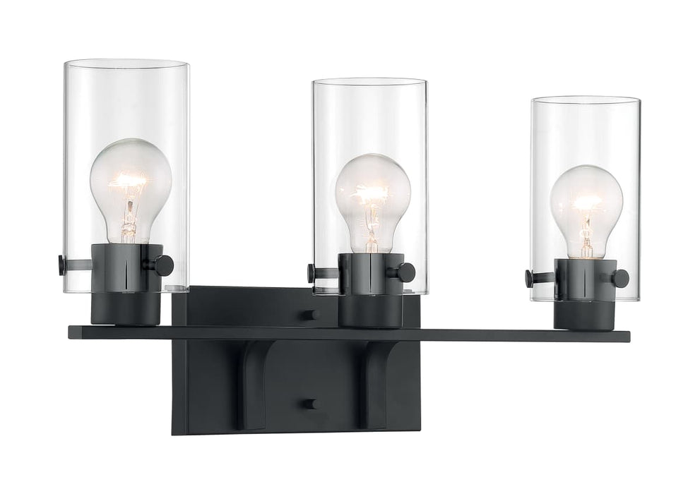 Vanity Nuvo 60-7273 Sommerset - 3 Light - Vanity Fixture - Matte Black Finish with Clear Glass Nuvo