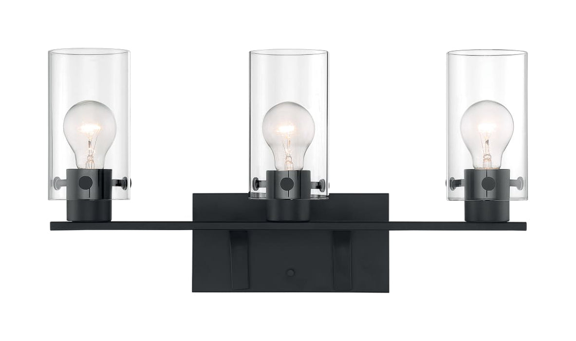 Vanity Nuvo 60-7273 Sommerset - 3 Light - Vanity Fixture - Matte Black Finish with Clear Glass Nuvo