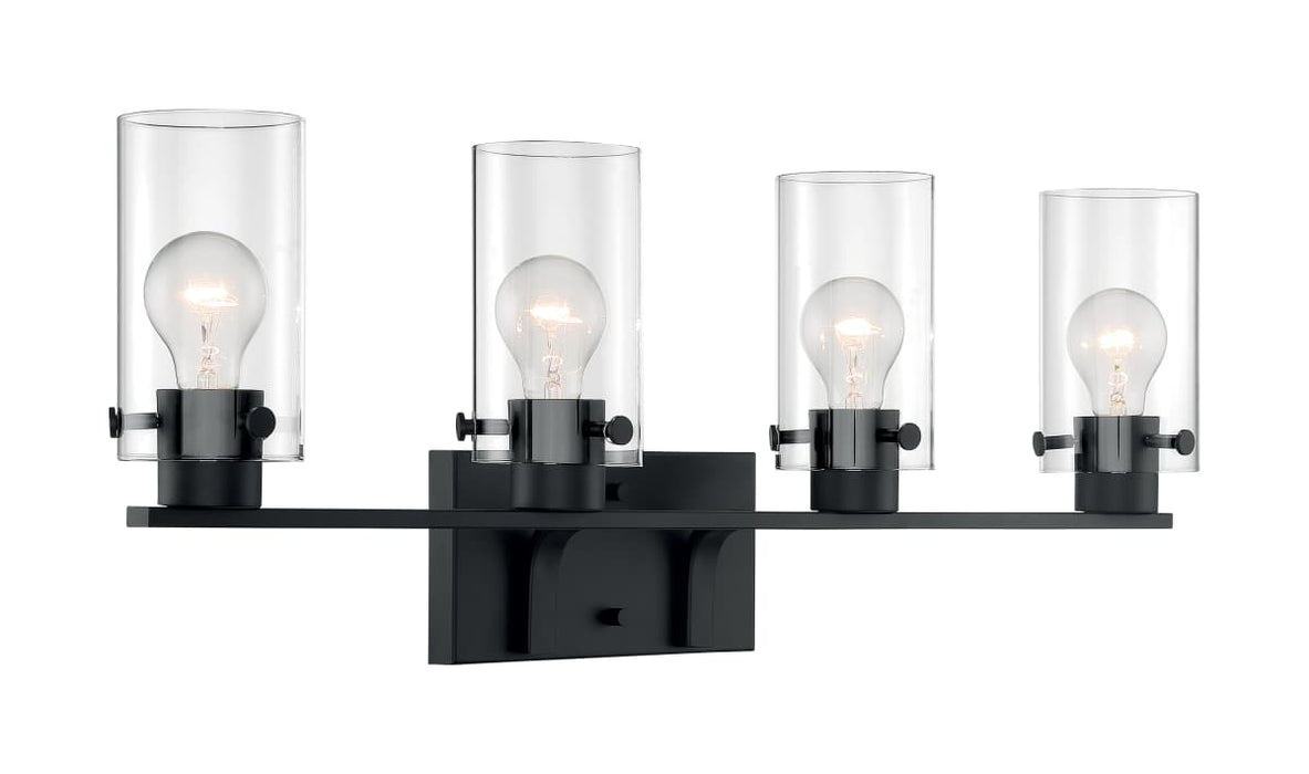 Vanity Nuvo 60-7274 Sommerset - 4 Light - Vanity Fixture - Matte Black Finish with Clear Glass Nuvo