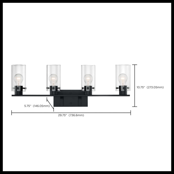Vanity Nuvo 60-7274 Sommerset - 4 Light - Vanity Fixture - Matte Black Finish with Clear Glass Nuvo