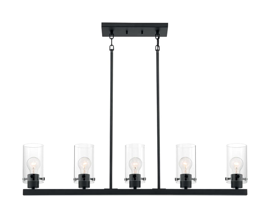Island Pendant Nuvo 60-7276 Sommerset - 5 Light - Island Pendant Fixture - Matte Black Finish with Clear Glass Nuvo