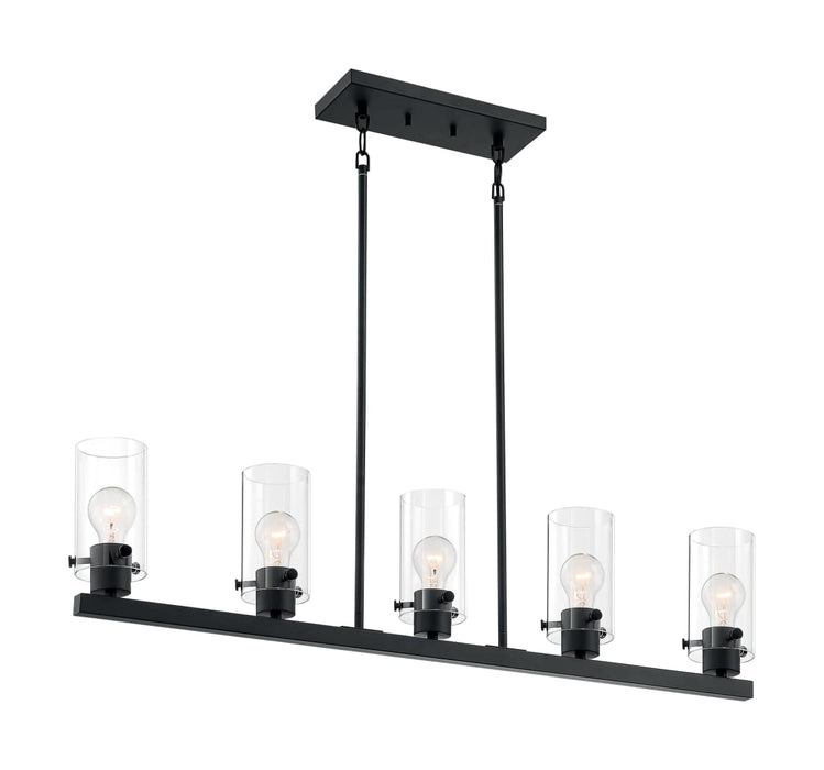 Island Pendant Nuvo 60-7276 Sommerset - 5 Light - Island Pendant Fixture - Matte Black Finish with Clear Glass Nuvo