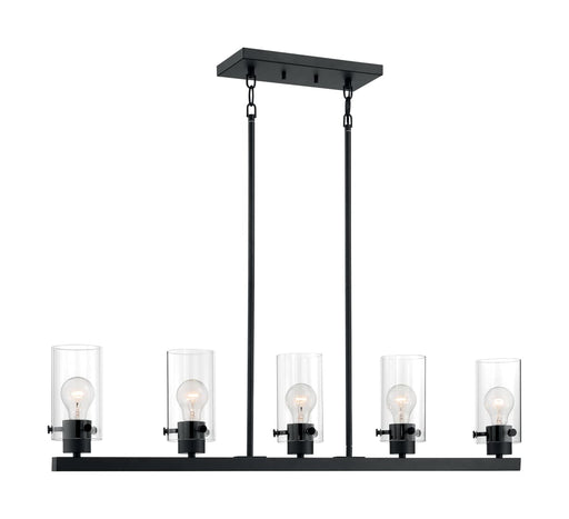 Island Pendant Nuvo 60-7276 Sommerset - 5 Light - Island Pendant Fixture - Matte Black Finish with Clear Glass Nuvo