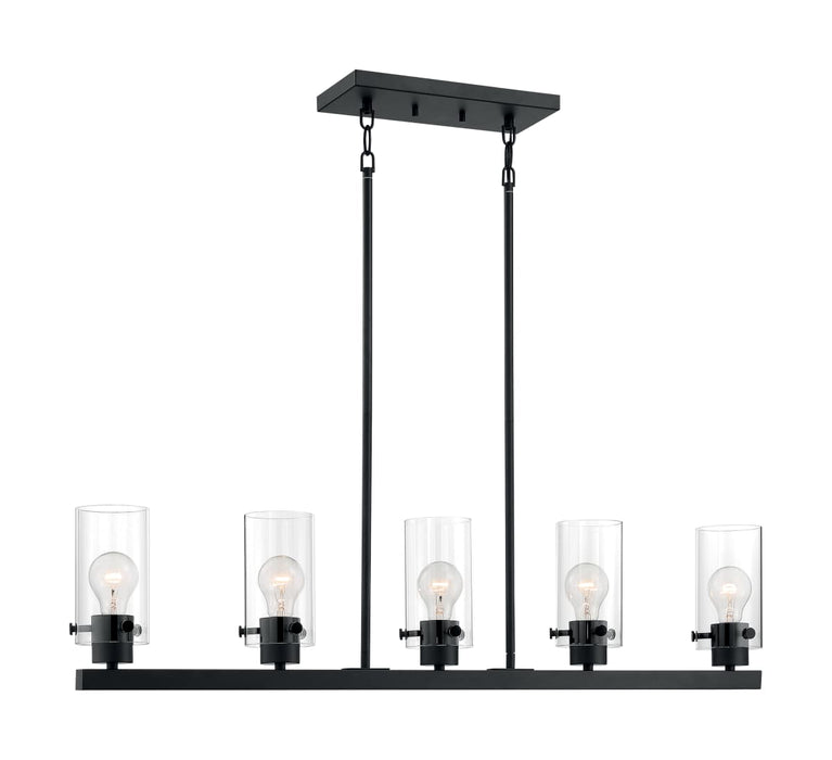Island Pendant Nuvo 60-7276 Sommerset - 5 Light - Island Pendant Fixture - Matte Black Finish with Clear Glass Nuvo