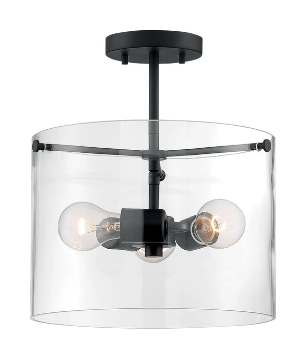 Semi Flush Nuvo 60-7278 Sommerset - 3 Light - Semi-Flush Fixture - Matte Black Finish with Clear Glass Nuvo