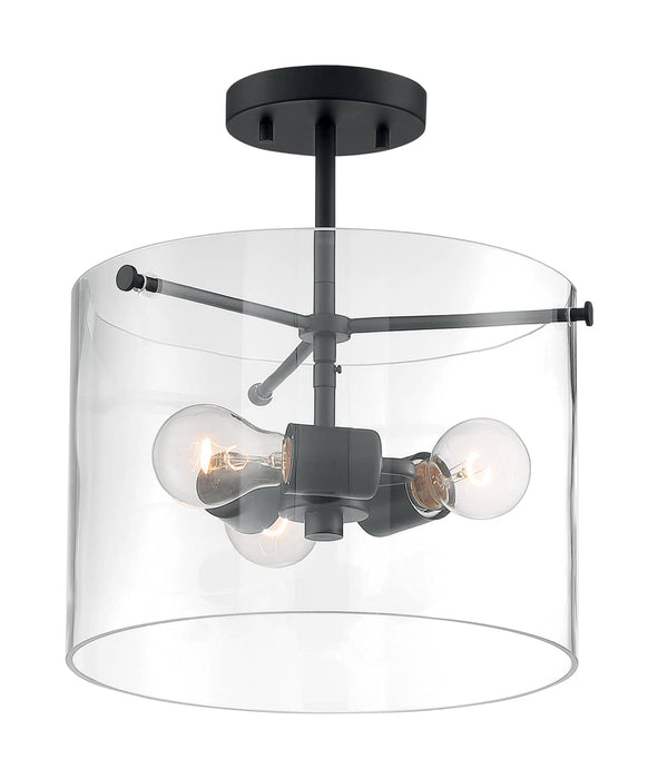 Semi Flush Nuvo 60-7278 Sommerset - 3 Light - Semi-Flush Fixture - Matte Black Finish with Clear Glass Nuvo