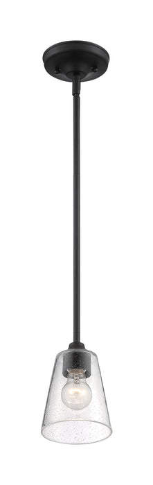 Mini Pendant Nuvo 60-7280 Bransel - 1 Light - Mini Pendant Fixture - Matte Black Finish with Clear Seeded Glass Nuvo