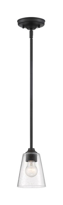 Mini Pendant Nuvo 60-7280 Bransel - 1 Light - Mini Pendant Fixture - Matte Black Finish with Clear Seeded Glass Nuvo
