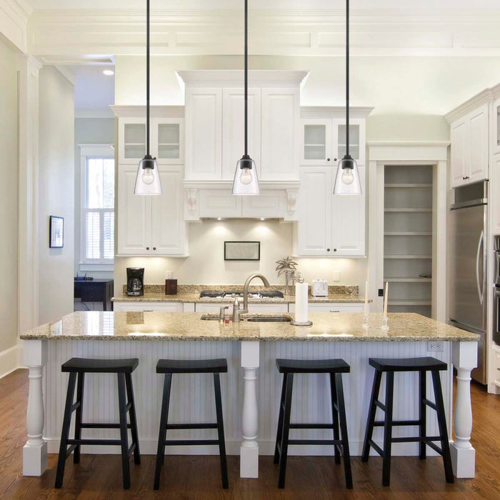 Mini Pendant Nuvo 60-7280 Bransel - 1 Light - Mini Pendant Fixture - Matte Black Finish with Clear Seeded Glass Nuvo