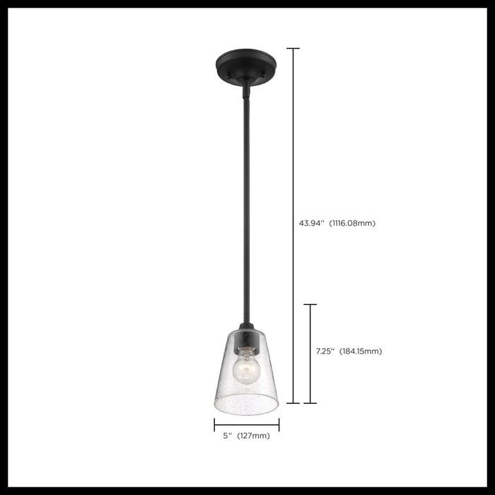 Mini Pendant Nuvo 60-7280 Bransel - 1 Light - Mini Pendant Fixture - Matte Black Finish with Clear Seeded Glass Nuvo
