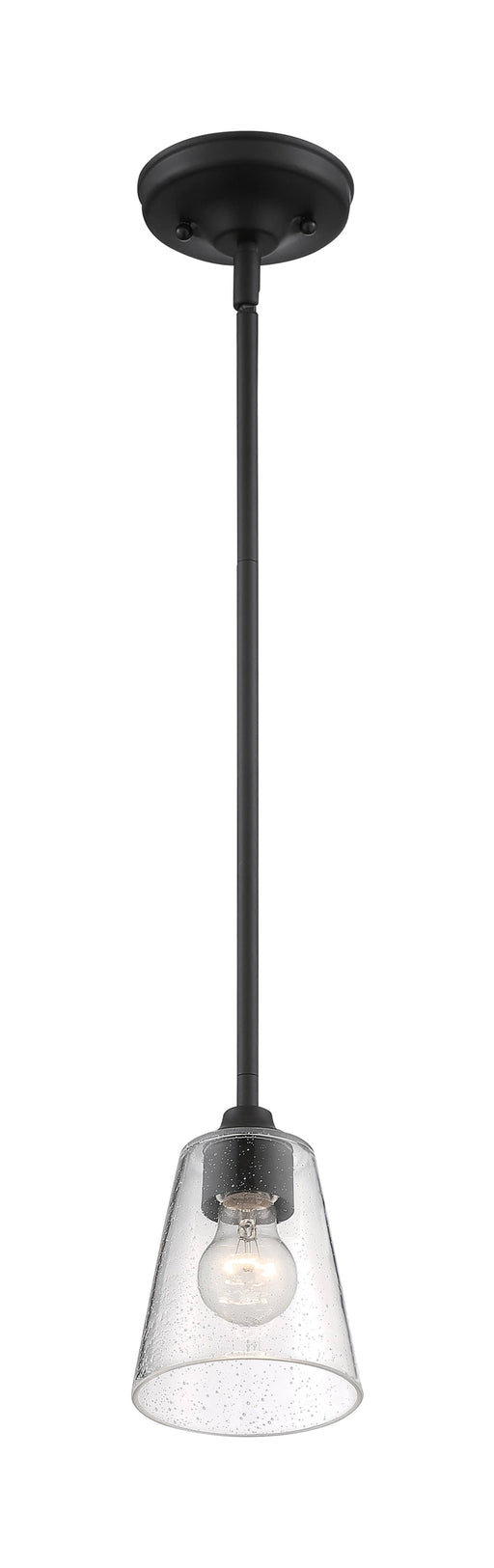 Mini Pendant Nuvo 60-7280 Bransel - 1 Light - Mini Pendant Fixture - Matte Black Finish with Clear Seeded Glass Nuvo