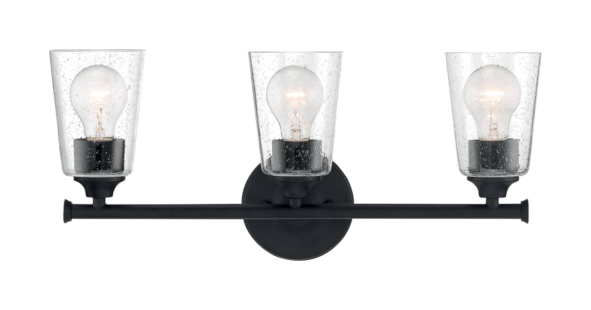 Vanity Nuvo 60-7283 Bransel - 3 Light - Vanity Fixture - Matte Black Finish with Clear Seeded Glass Nuvo