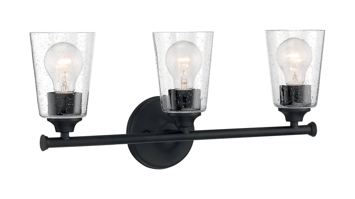 Vanity Nuvo 60-7283 Bransel - 3 Light - Vanity Fixture - Matte Black Finish with Clear Seeded Glass Nuvo