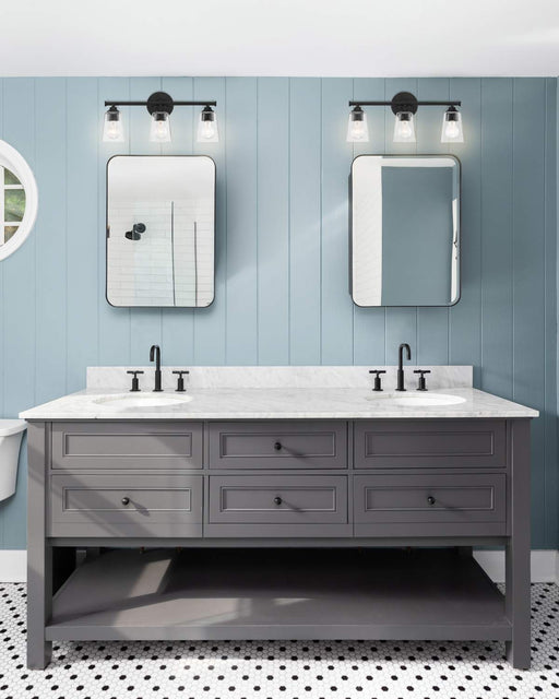 Vanity Nuvo 60-7283 Bransel - 3 Light - Vanity Fixture - Matte Black Finish with Clear Seeded Glass Nuvo