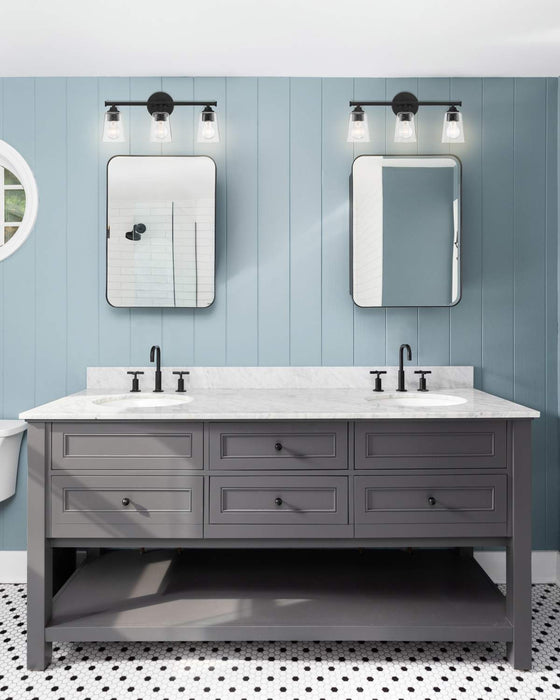 Vanity Nuvo 60-7283 Bransel - 3 Light - Vanity Fixture - Matte Black Finish with Clear Seeded Glass Nuvo