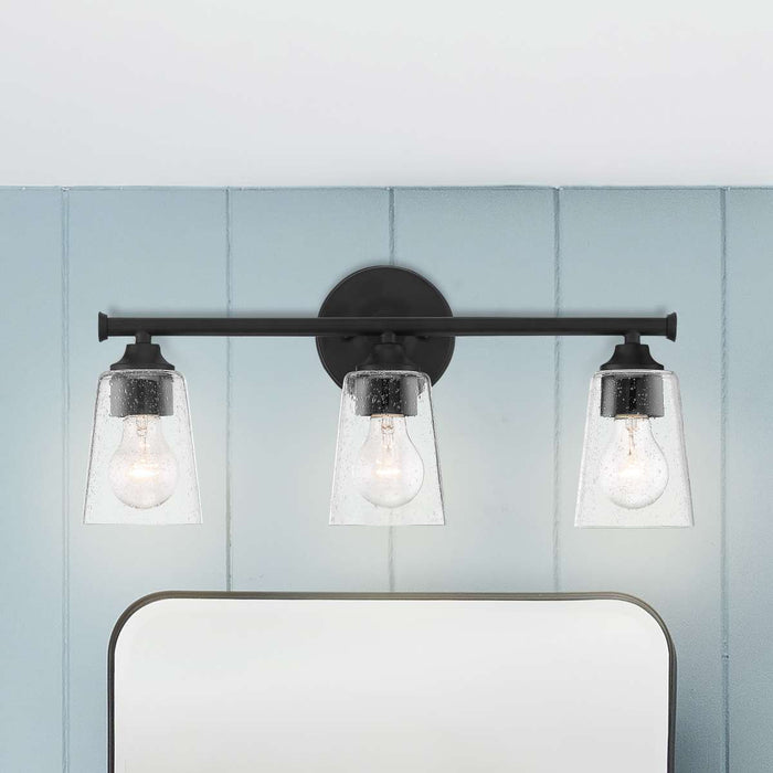 Vanity Nuvo 60-7283 Bransel - 3 Light - Vanity Fixture - Matte Black Finish with Clear Seeded Glass Nuvo