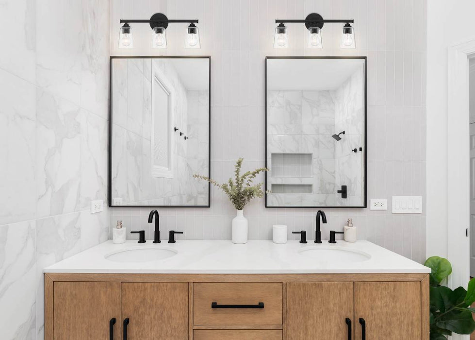 Vanity Nuvo 60-7283 Bransel - 3 Light - Vanity Fixture - Matte Black Finish with Clear Seeded Glass Nuvo