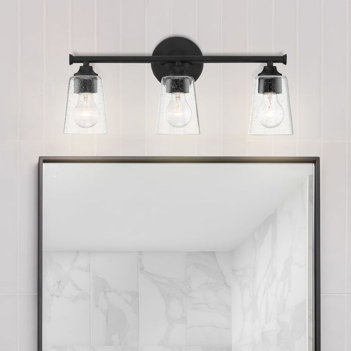 Vanity Nuvo 60-7283 Bransel - 3 Light - Vanity Fixture - Matte Black Finish with Clear Seeded Glass Nuvo