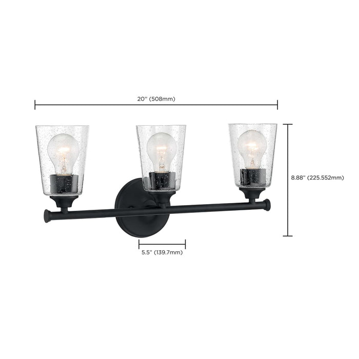 Vanity Nuvo 60-7283 Bransel - 3 Light - Vanity Fixture - Matte Black Finish with Clear Seeded Glass Nuvo