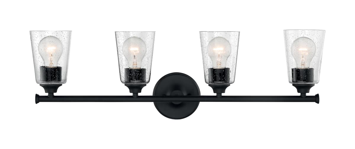 Vanity Nuvo 60-7284 Bransel - 4 Light - Vanity Fixture - Matte Black Finish with Clear Seeded Glass Nuvo