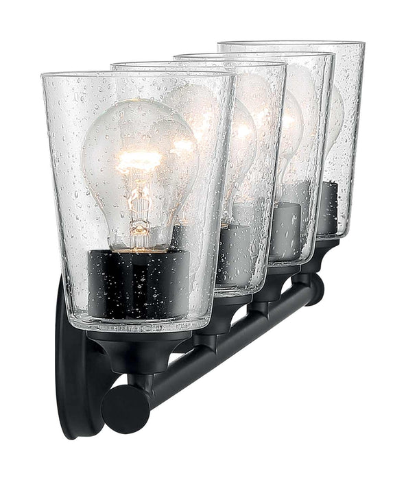 Vanity Nuvo 60-7284 Bransel - 4 Light - Vanity Fixture - Matte Black Finish with Clear Seeded Glass Nuvo