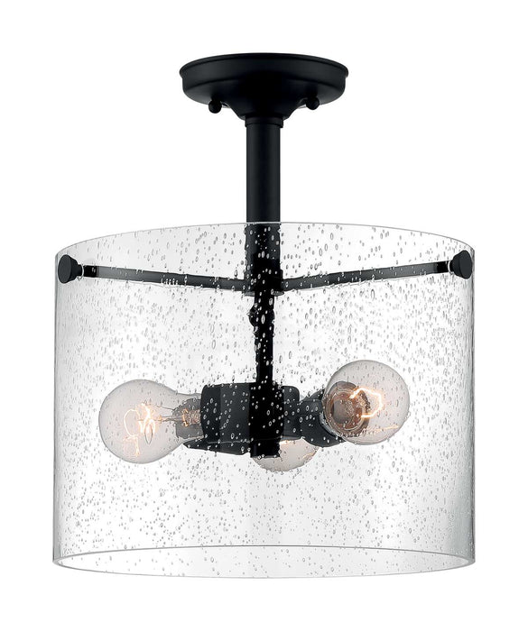 Semi Flush Nuvo 60-7288 Bransel - 3 Light - Semi-Flush Fixture - Matte Black Finish with Clear Seeded Glass Nuvo