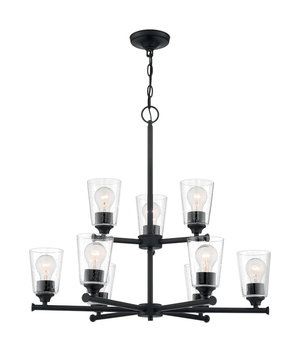 Chandelier Nuvo 60-7289 Bransel - 9 Light - Chandelier Fixture - Matte Black Finish with Clear Seeded Glass Nuvo