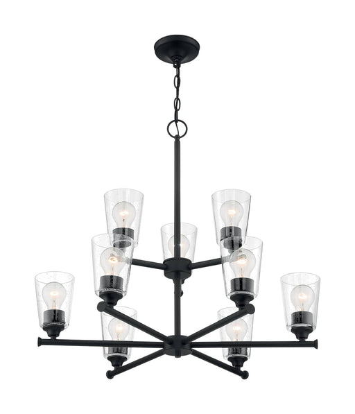 Chandelier Nuvo 60-7289 Bransel - 9 Light - Chandelier Fixture - Matte Black Finish with Clear Seeded Glass Nuvo