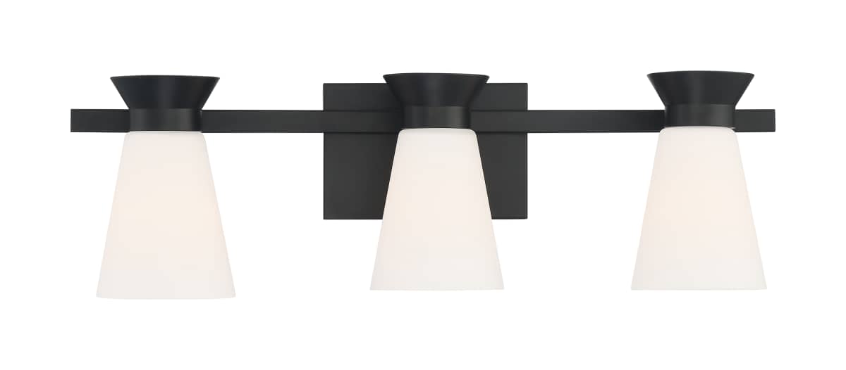 Vanity Nuvo 60-7313 Caleta - 3 Light - Vanity Fixture - Black Finish with Frosted Cylindrical Glass Nuvo